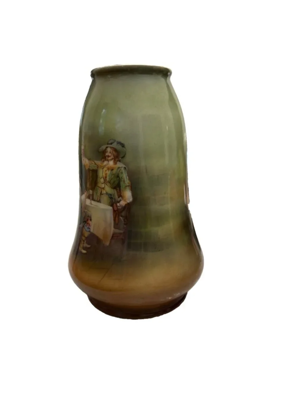 Vintage Royal Bayreuth MUSKETEERS Men in Pub Bar 10”Flower Vase, Bavaria Germany
